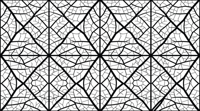 Intricate geometric leaf skeleton pattern with interlocking vein structures for botanical or scientific illustration
