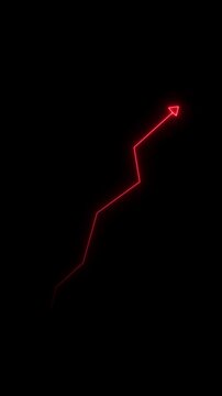 Glowing red neon downward graph with arrow indicating decline, abstract background,crisis animation.Right-directional arrow loop.4k video 