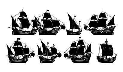 Historical Sailing Ship Silhouettes Vintage Vector Collection © mdalamgir