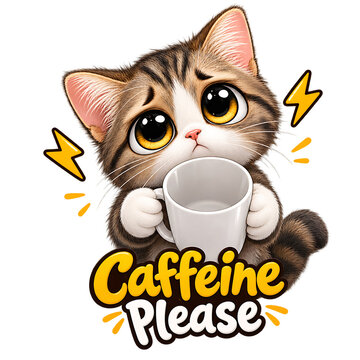 Sleepy Kitten Caffeine Please Sticker, sleepy kitten, caffeine please, kitten sticker, coffee kitten, sleepy cat, cute kitten, kawaii kitten, adorable kitten, coffee lover, caffeine boost, morning cof