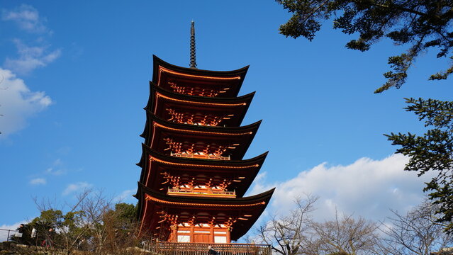 Iconic Floating Torii Gate of Itsukushima Shrine at Miyajima Island in Hiroshima, Japan