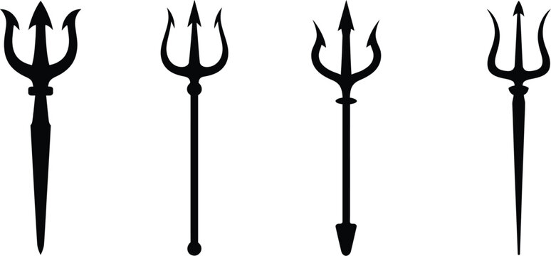 Trident devil icons featuring pitchfork symbols associated with Satan, hell, evil mythology, and mythological figures such as Poseidon and Neptune.