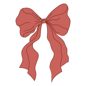 Red bow vector element with ribbon tie knot, vintage flirty coquette style for Christmas gift wrapping paper, winter holiday postcard, print and sticker design