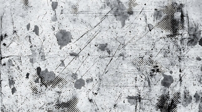 Distressed paper texture with splatters and scratches grayscale background