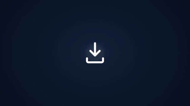 Glowing white download icon centered on a dark blue background representing digital data transfer