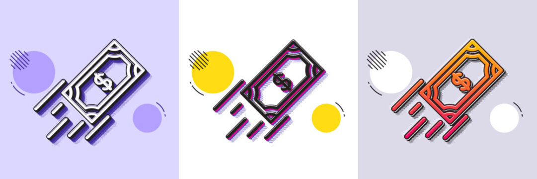 Fast payment line icon. Halftone dotted pattern. Gradient icon with grain shadow. Dollar exchange sign. Finance symbol. Line fast payment icon. Various designs. Vector