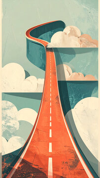 Surreal long road ascending steeply toward distant summit symbolizing ambition progress challenge and hopeful journey generative AI