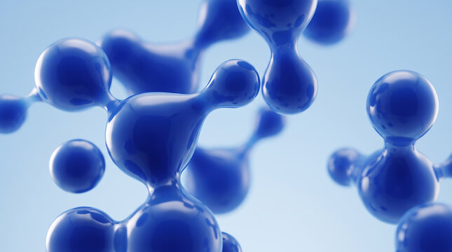 Abstract 3d molecular structure with blue glossy spheres