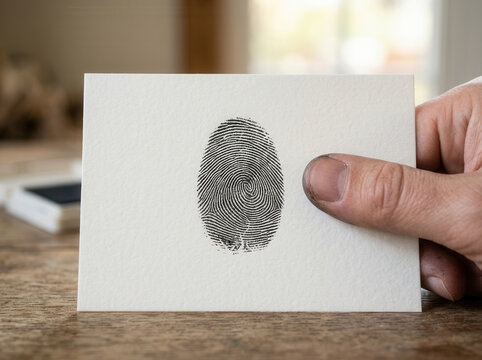 Unique Fingerprint Impression On Paper Held By Hand