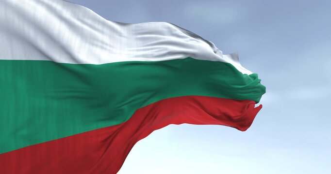 Close-up of Bulgaria national flag waving in the wind
