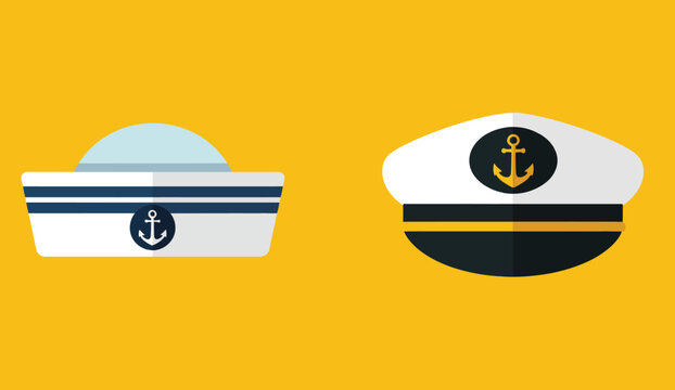Sailor hat and marine captain clothing icons, nautical uniform symbols for maritime websites, web banners, shipping, navigation and ocean themed designs