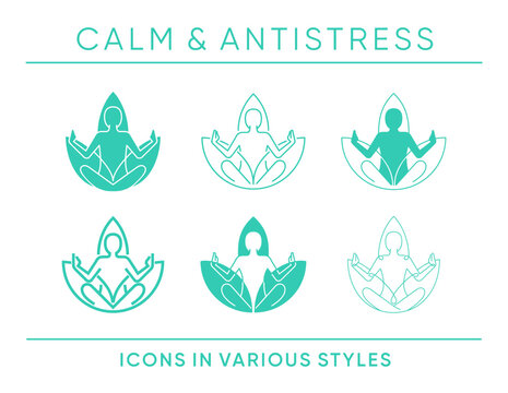 Multi-style icon set - Calm, yoga meditation and antistress