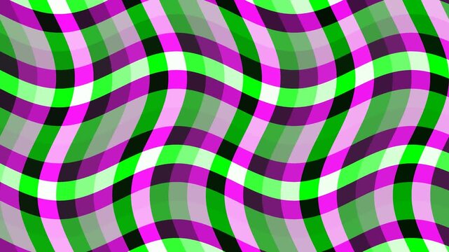 Abstract Wavy Plaid Pattern with Vibrant Colors and Optical Illusion Effect.