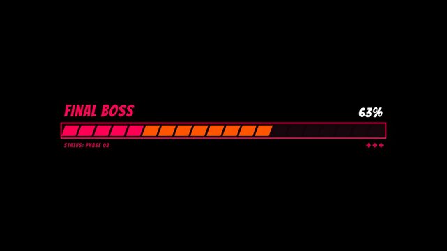 Boss health bar hud animation with percentage status for gaming battle interface overlay