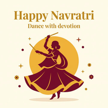 Happy Navratri vector illustration with garba dancer silhouette