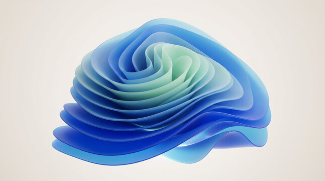 Abstract 3d blue layered wave shape on white background