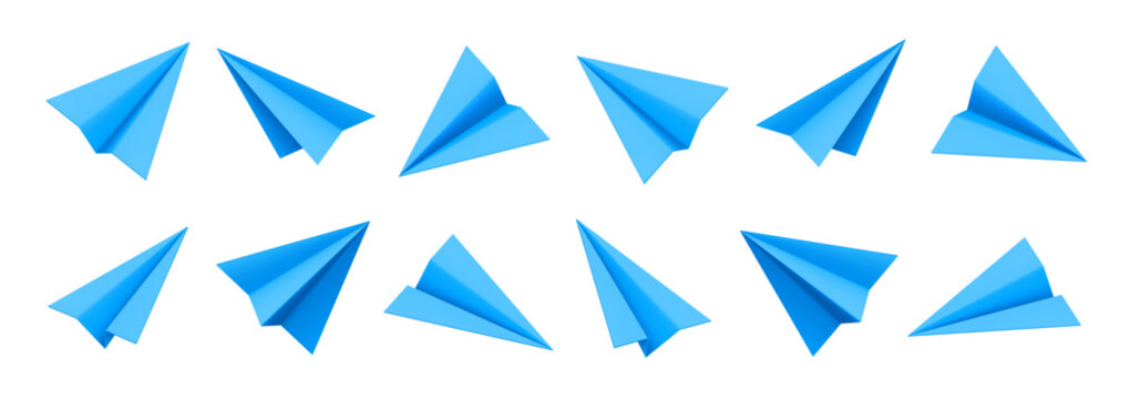 Vector illustration of different blue paper airplanes or aeroplanes related to aviation and travel, origami and toys, business concepts. Symbol for website or app UI, logo design, illustration