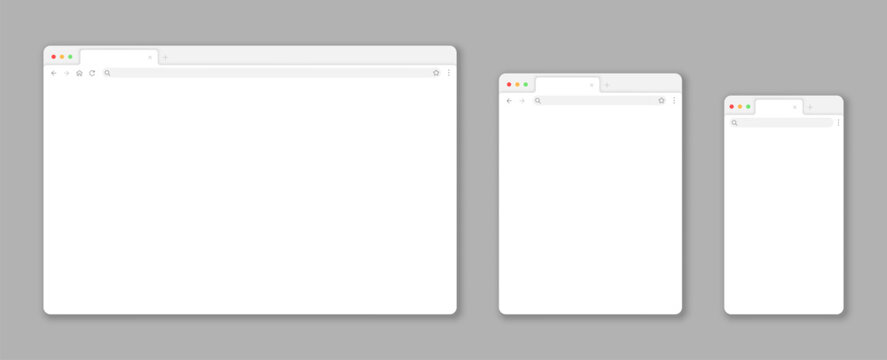 Vector illustration of empty white web browser tabs with icons and search bar. Realistic mockup or template