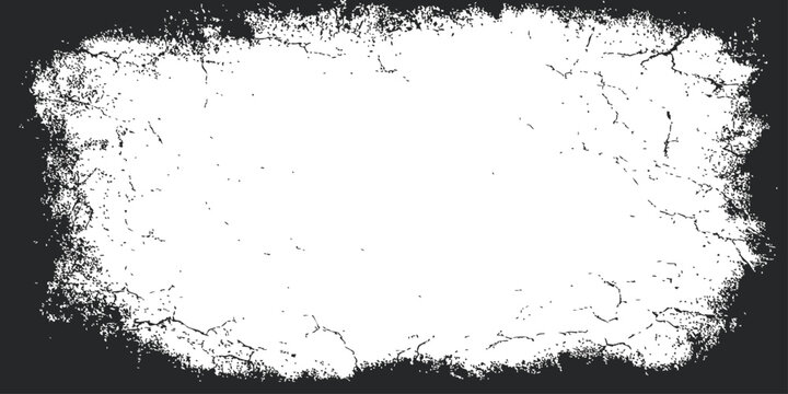 Black and white grunge frame background with distressed crack texture for banner design template backdrop