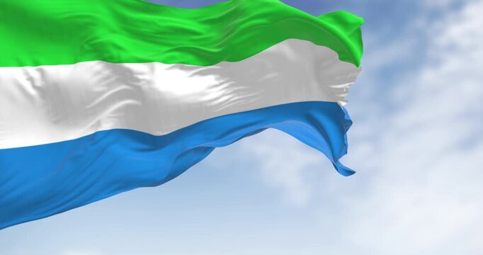 Close-up of Sierra Leone national flag waving