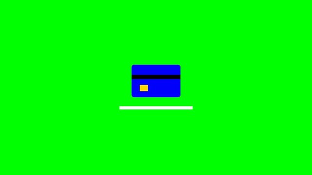 Blue credit card on a white surface against a green screen background.
