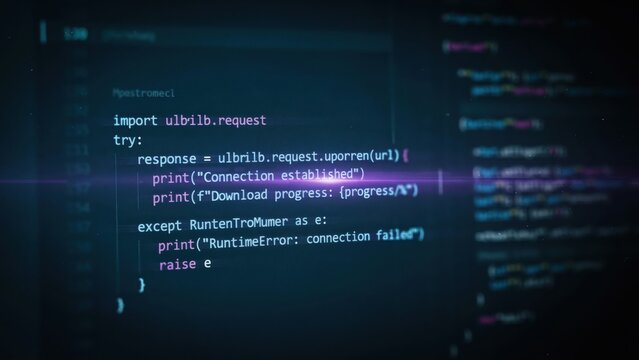 Software development code with runtime error message on dark background