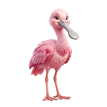 Cute roseate spoonbill isolated on white background