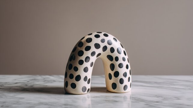 Playful abstract shape toy with modern leopard print design resting on a sleek marble surface, showcasing minimalist aesthetics and artistic flair for contemporary decor