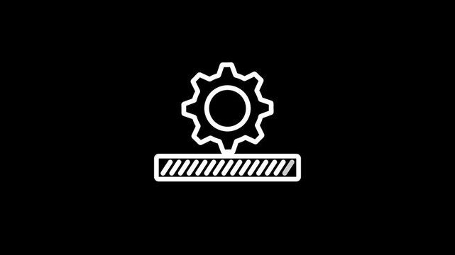 Gear on progress bar; symbolizes efficiency. Deploy outline animation. Cogwheel with progress bar animated icon. Strategical arranging of resources. Continuous process improvement.