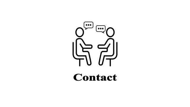 Business Contact Line Icon with Two People Sitting on Chairs and Talking with Speech Bubbles Isolated on White Background.