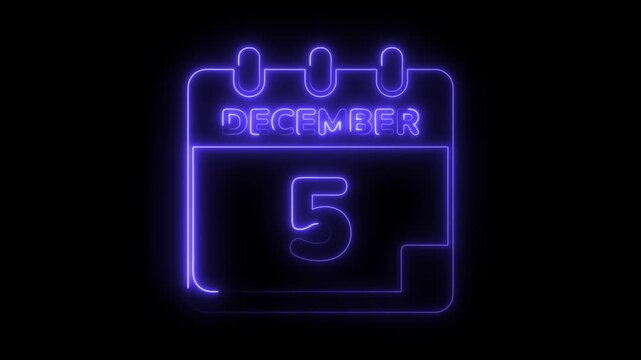 Neon december 5th calendar date reminder for december fifth event