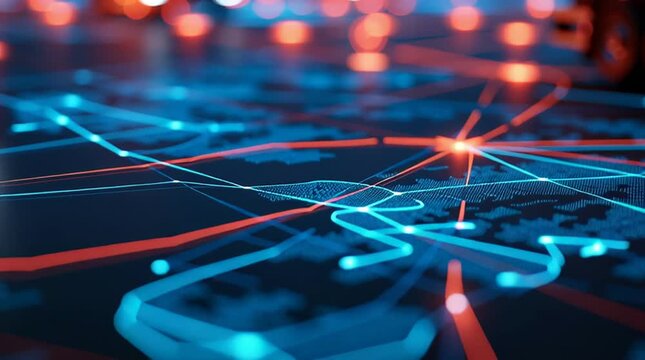 Digital Logistics and Transportation System with Trucks and GPS Navigation Map Video