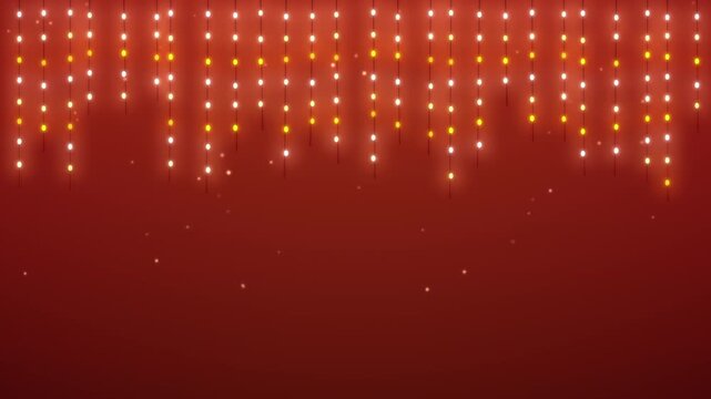 Diwali Curtain of Warm String Lights on Red Background Loop