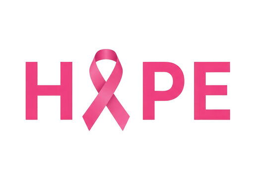 Pink ribbon hope text sign for breast cancer awareness