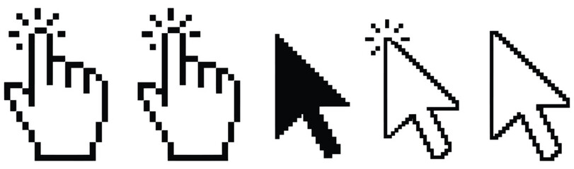 Obraz premium Computer cursor icons featuring gray arrow pointers, clicking hands, and loading indicators for website navigation, software interfaces, apps, and digital design.