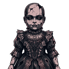 Fototapeta premium Creepy Cracked Doll Vintage Horror Gothic Style