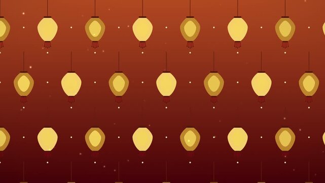 Diwali Hanging Paper Lanterns Pattern on Terracotta Background Loop