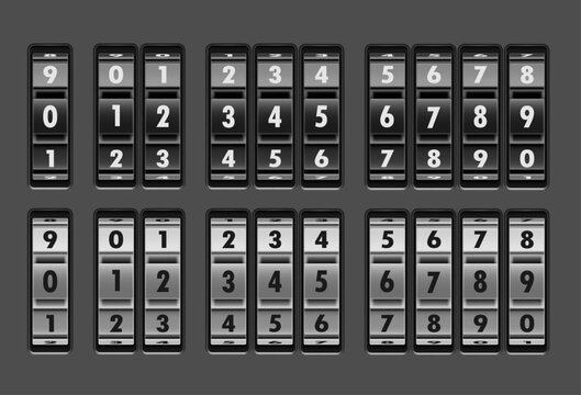 Vector silver and black combination locks with all numbers related to security, safety, protection. Realistic illustration isolated on white background