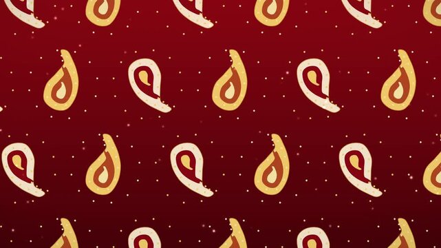 Diwali Gold and Cream Paisley Pattern on Red Background Loop