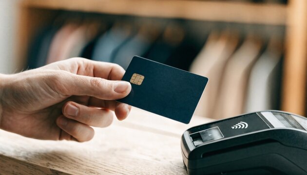 Making a contactless payment with a credit card at a terminal in a retail shop