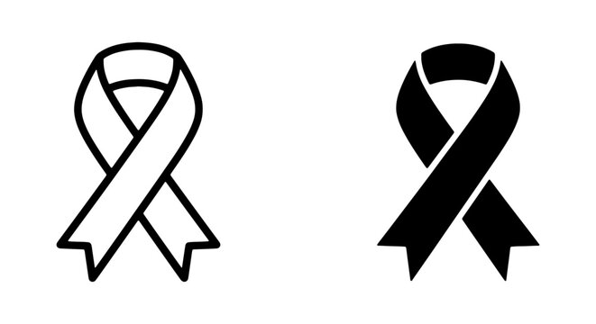 Awareness Ribbon Icons, Black and White Vector Symbols for Support and Charity Campaigns