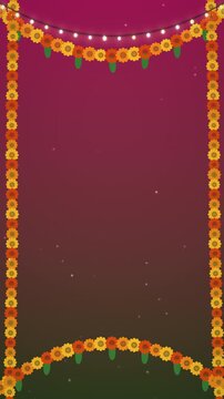Diwali Marigold Garland Frame Title Background on Green Loop
