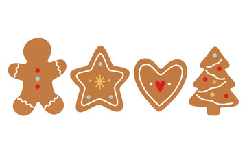 Fototapeta premium Christmas gingerbread cookies in four festive shapes