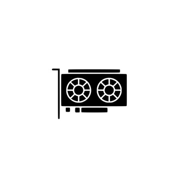 Gpu mining icon. Solid black glyph of a gpu mining for cryptocurrency and blockchain.