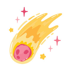 Cute hand drawn meteor asteroid cartoon illustration vector isolated on white background for kids' cosmic, space themes and cute universe design © nabilakmf