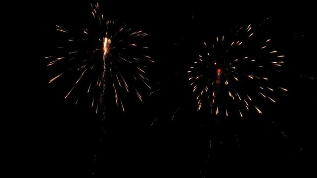 Firework Display Illuminating Golden Night Sky with Bursts, Trails, and Sparkling Light