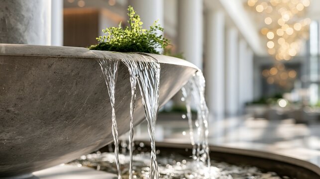 A marble fountain with flowing water isolated on transparent background. Ideal for luxury interior design, wellness, or architectural visual concepts.