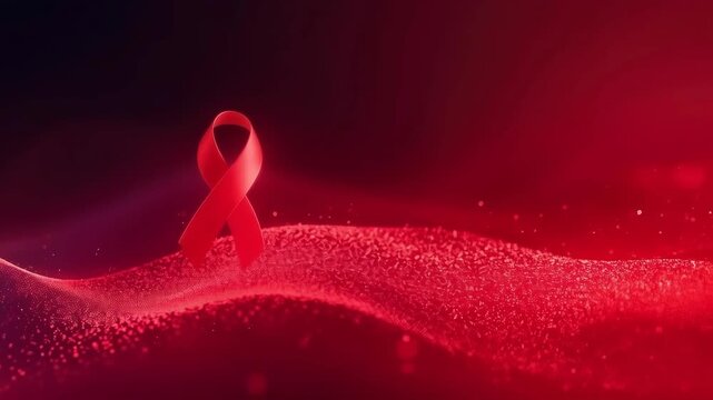 Red Awareness Ribbon Glitter Surface Health Support Campaign Symbolizing Advocacy