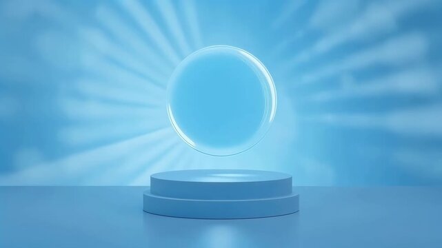 Blue Sphere on Circular Pedestal with Radiant Light in Futuristic Product Display Scene