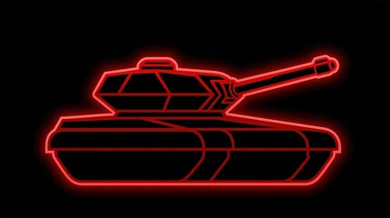 Obraz premium Char de combat militaire illustré avec un contour lumineux néon rouge sur fond noir